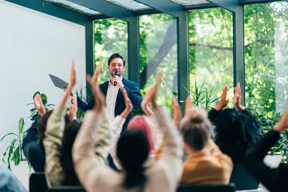 businessmen and businesswomen making a corporate